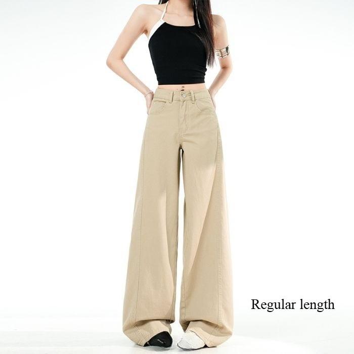 Spring Summer Stylish Cargo Design Milk Tea Tone Relaxed Wide Leg Fashion Denim Pants For Ladies Casual Pants Oversize Denim Trousers
