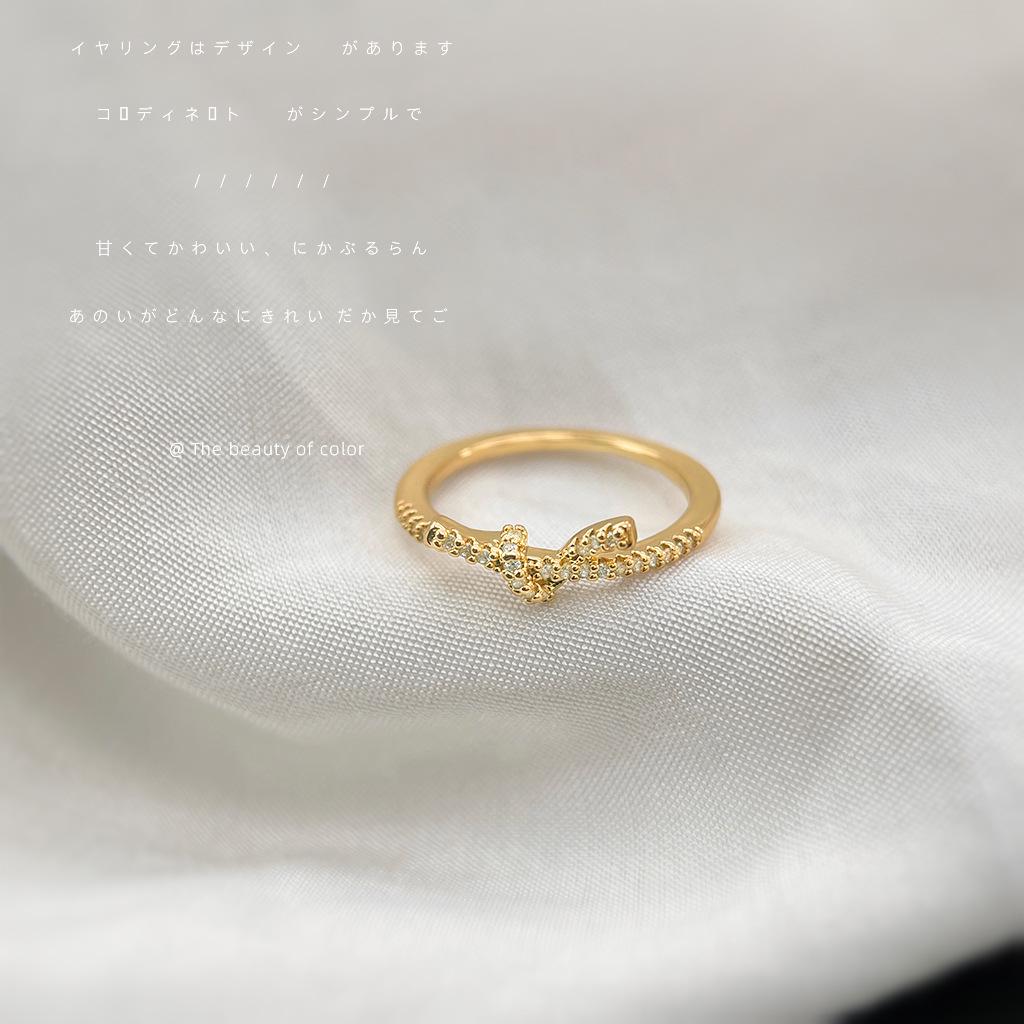 Micro-set Zircon Electroplated 18K Real Gold Knot Ring, Commuter Simple Ring, Index Finger Ring