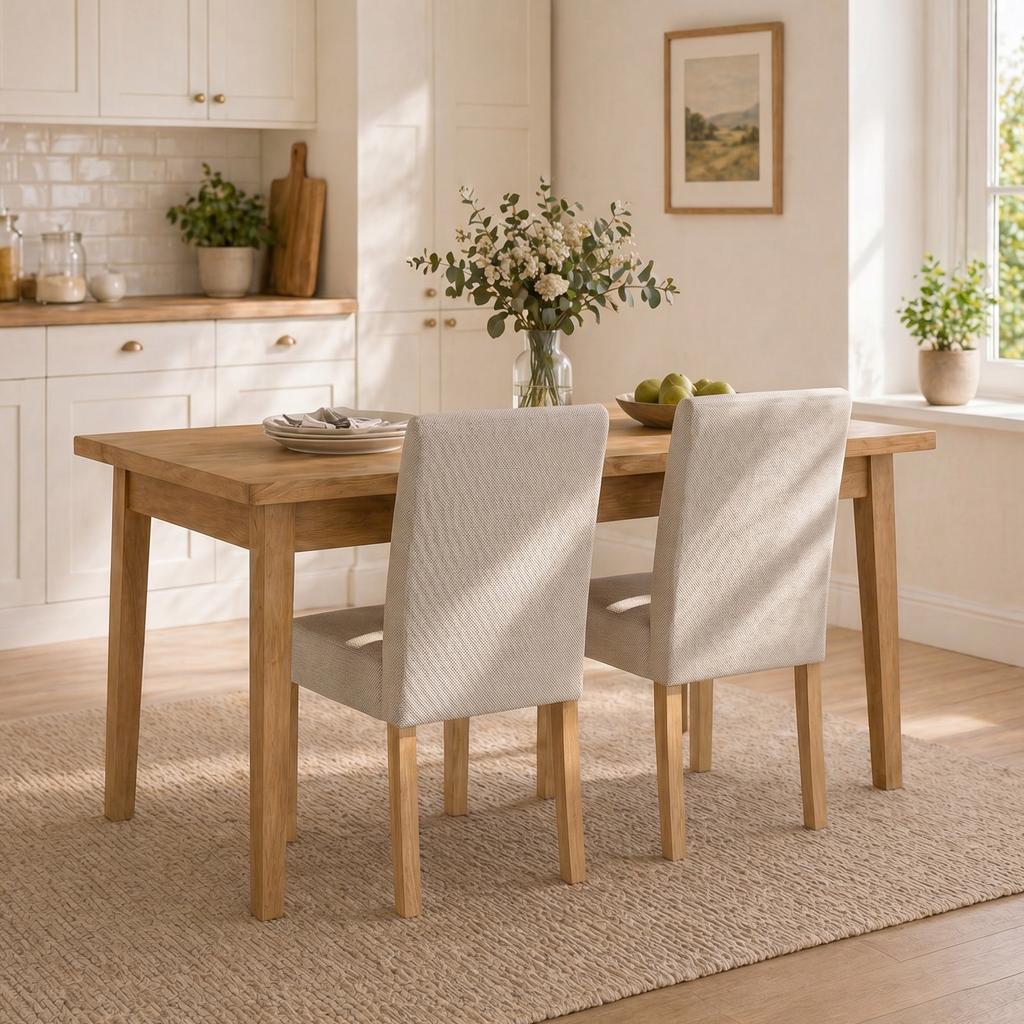 Dining Chairs Set of 2, Modern Linen Upholstered Chairs with Padded Seat and Backrest, Rubberwood Legs
