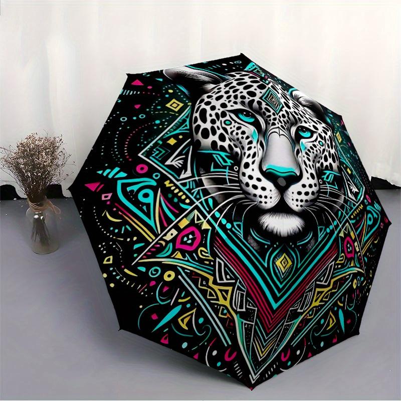 1pc Leopard Print Automatic Opening/closing Umbrella, Reinforced 8-Rib Construction, Compact Travel Umbrella Yy250808188