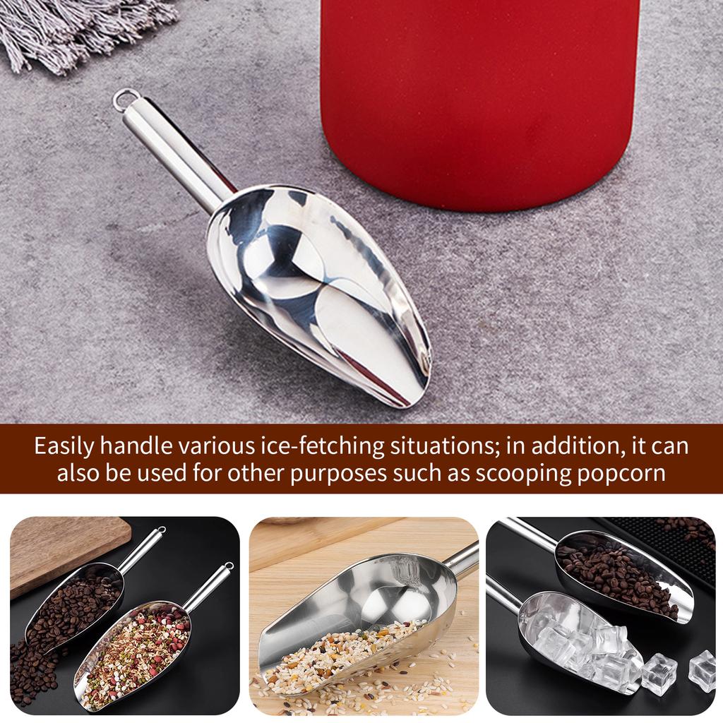 2Pcs Stainless Steel Ice Scoop for Freezer with 2 Magnetic Hooks Multipurpose Ice Scooper for Kitchen Bar Party Accessories