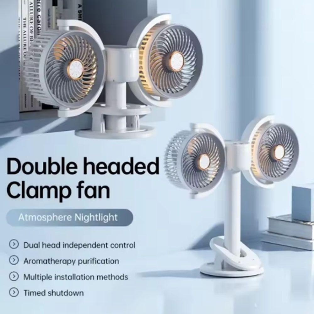 Adjustable Height Dual Head Circulation Fan Can Be Clamped Night Light New Air Cooler