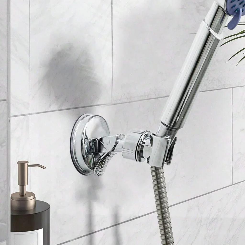 1Pc No Drill Removable Shower Head Bracket Adjustable Strong Suction Cup Shower Rack ABS Silver Bathroom Nozzle Fixed Base