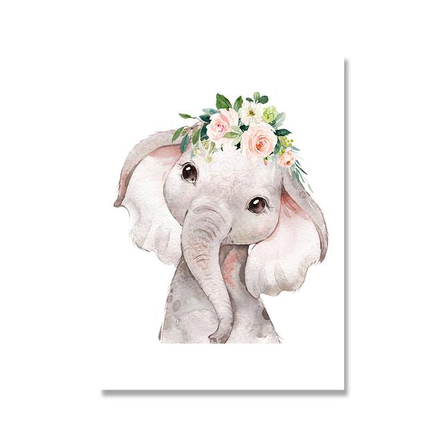 Lion Elephant Print Floral Boho Nursery Wall Art Dream Big Be Brave Canvas Painting Posters Cute Animal Kids Girls Bedroom Decor