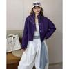 Womens Stand Collar Zip-Up Short Utility Jacket 2026 Korean Style Loose Fit Casual Outerwear