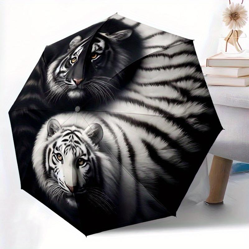 1pc Tiger Yin Yang Automatic Opening/closing Umbrella, Reinforced 8-Rib Construction, Compact Travel Umbrella Yy250808157