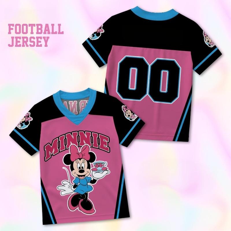 Kids Cartoon Donald Daisy Goofy Print V‑Neck Football Jersey T‑Shirt Girl Short Sleeve Sport Top Casual Loose Children Sportwear