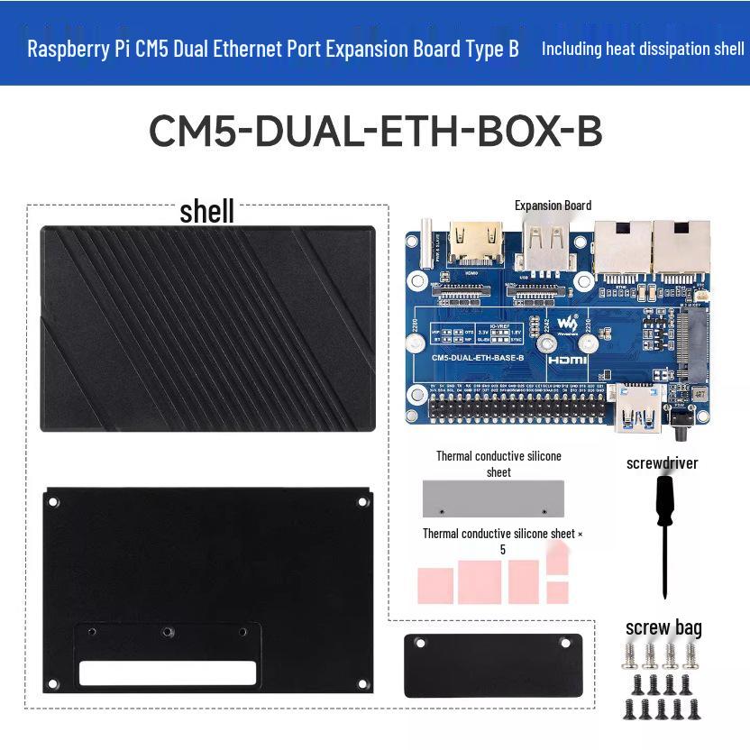 Raspberry Pi CM5 Erweiterungsplatine mit zwei Netzwerkanschlüssen (Gigabit/2,5G), M.2 M-Key, HDMI, MIPI und RJ45-Schnittstellen