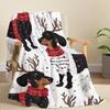 DachshundChristmas Flannel Blanket –Sausage Dog, Snow & Tree Theme, 2D Print, Soft for Bed, Sofa, Camping, Cozy Gift, Multi-Size