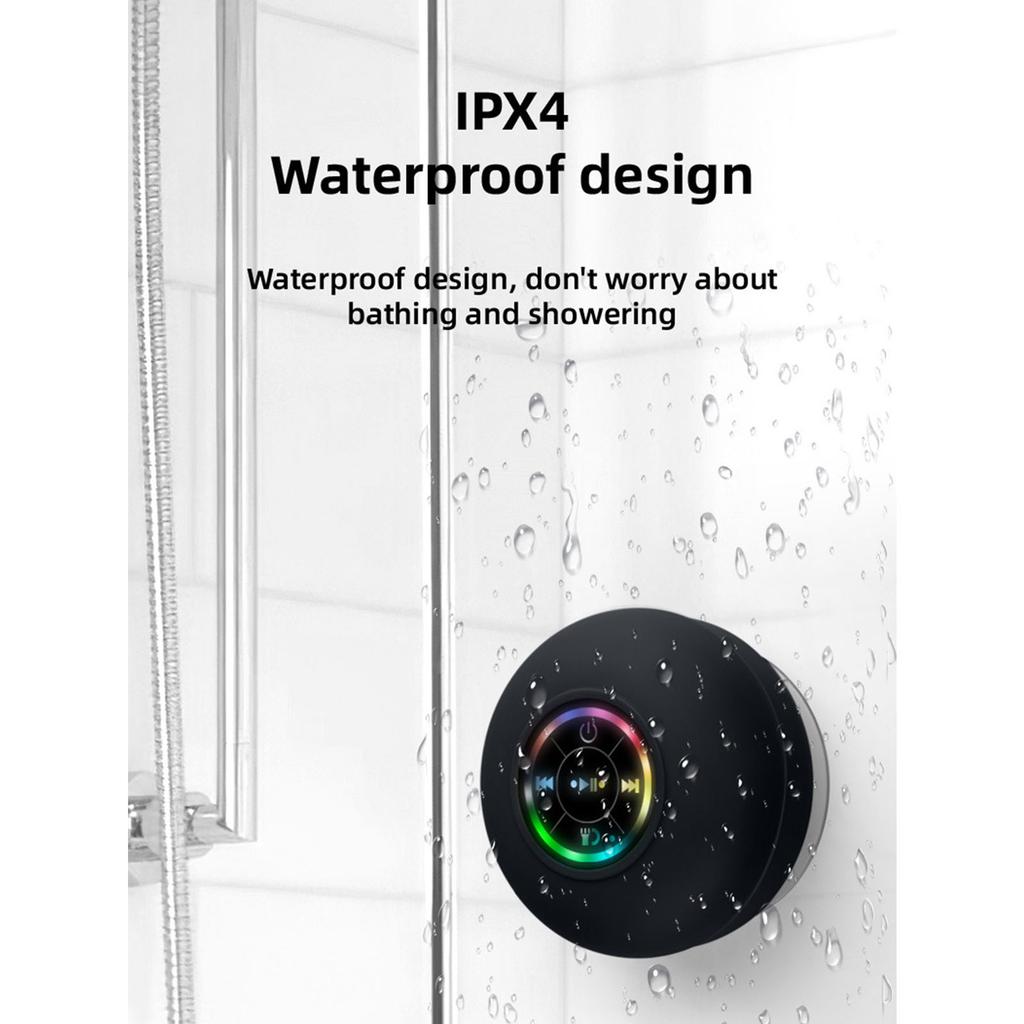 Bluetooth-compatible Shower Speaker, IPX4 Waterproof Wireless Portable Speakers with LED Light, FM Radio, Suction Cup