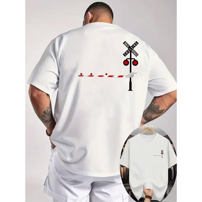 European Size New Summer Men's Casual T-Shirt, Round Neck Short Sleeve Top, Knitted Fabric, Cool and Comfortable, Double-Sided Print On Front and Back