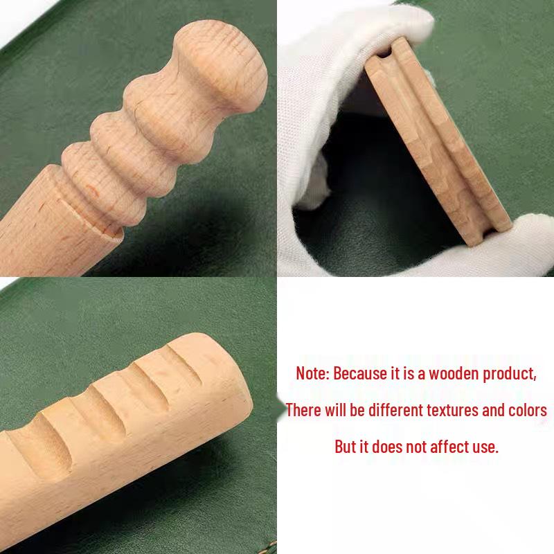 Handmade Beech Wood Leather Polishing Stick with Flat Disc, Grooved Edge, and Fine Tip for Durable Trimming.