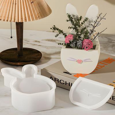 Easter Bunny Flower Basket Resin Mold DIY Rabbit Flower Pot Mold Hydroponics Vase Making Plaster Casting Molds Home Decoration