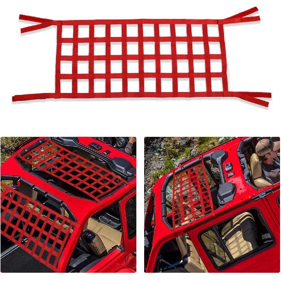 

ONE250 Cargo Mesh Heavy Duty Net, Roof Top Hammock or Rear Trunk Restraint Baggage Cover, Compatible with Jeep Wrangler TJ JK JKU JL JLU YJ Sahara червоний