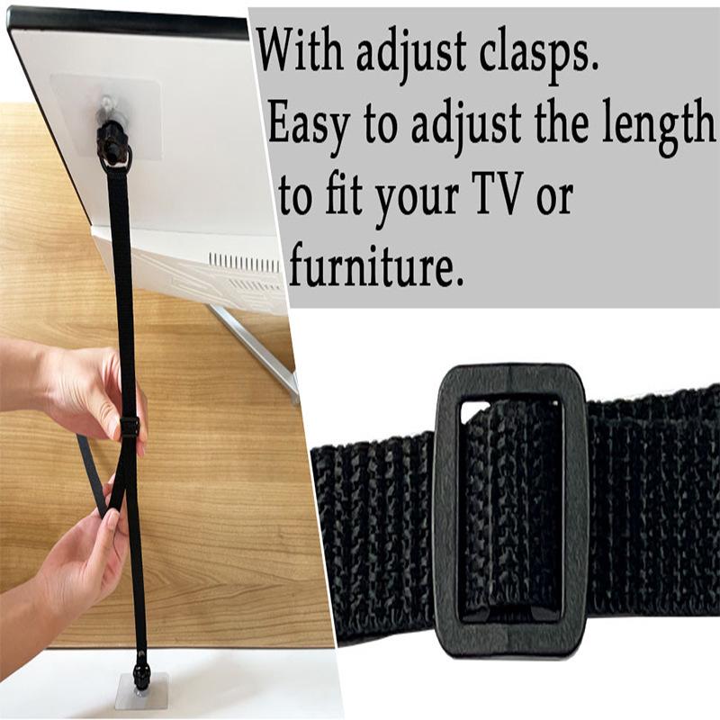 Adjustable TV Safety Straps for Screen Stability and Anti-Tip Protection On Cabinets or Desks