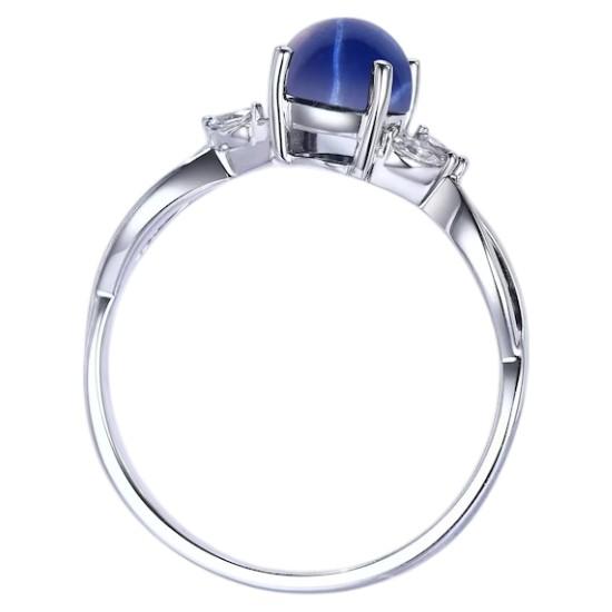 Oval Blue Star Sapphire Ring: Moissanite - Wedding Band - 925 Sterling Silver - Flash Light Star Sapphire - September Birthstone