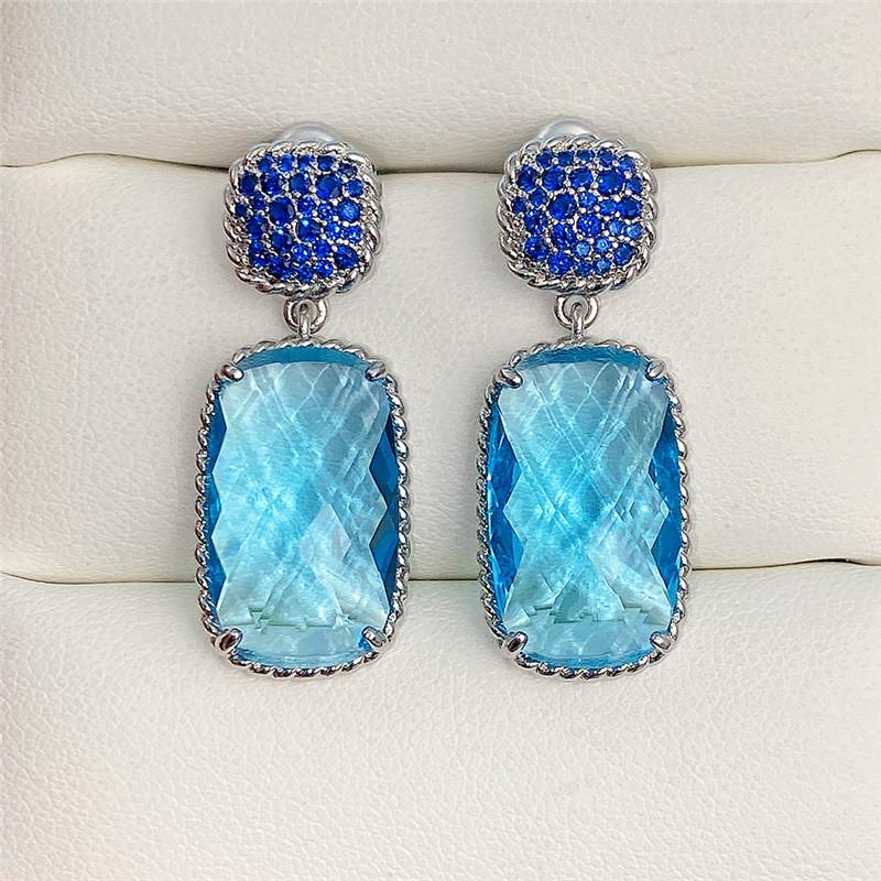 Sweet And Luxurious Jewelry, European And American Sparkling Personality, Bride'S Wedding, Blue Zircon Earrings