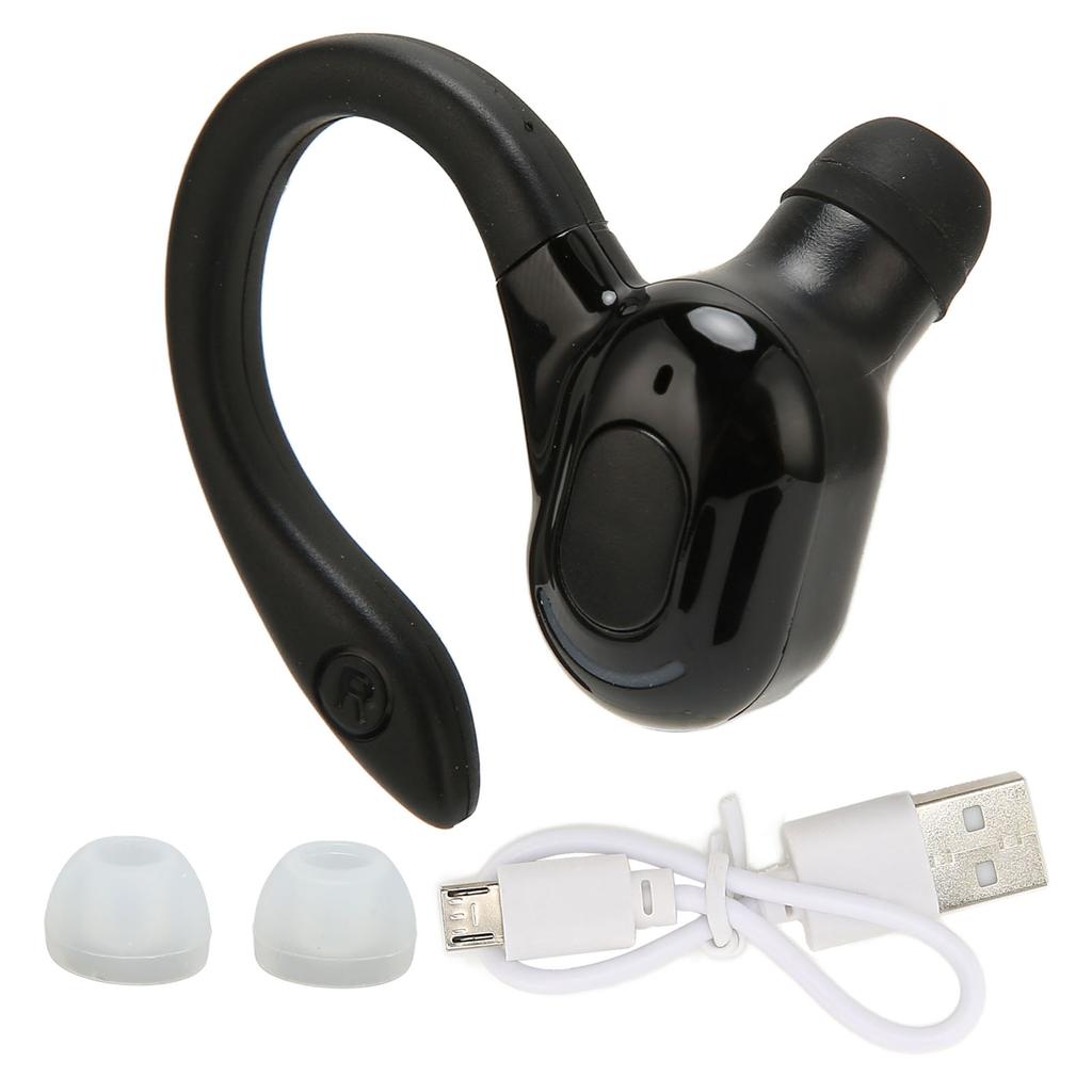Bluetooth Headset Stereo IPX4 Waterproof USB Charging Single Ear Wireless Earpiece for Running Driving Black
