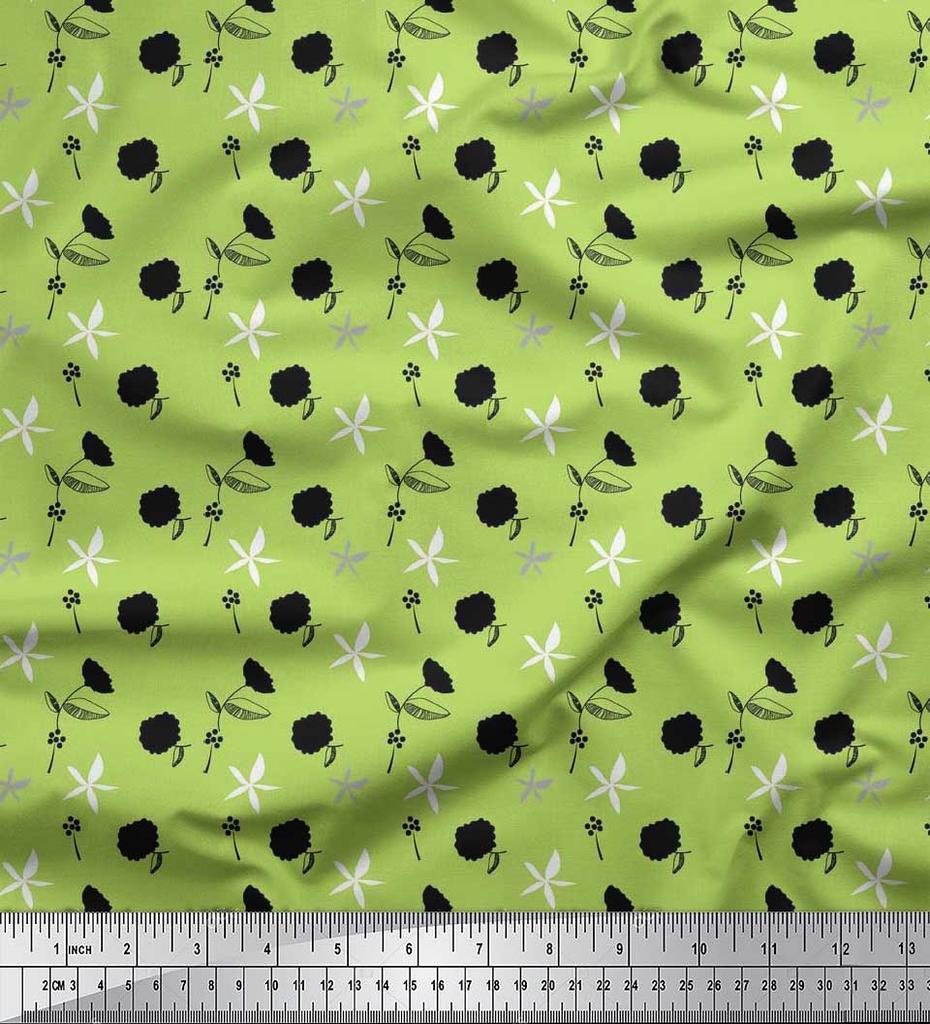 Soimoi Purple Japan Crepe Satin Fabric Black Sketch Floral Print Fabric by Metre 42 Inch