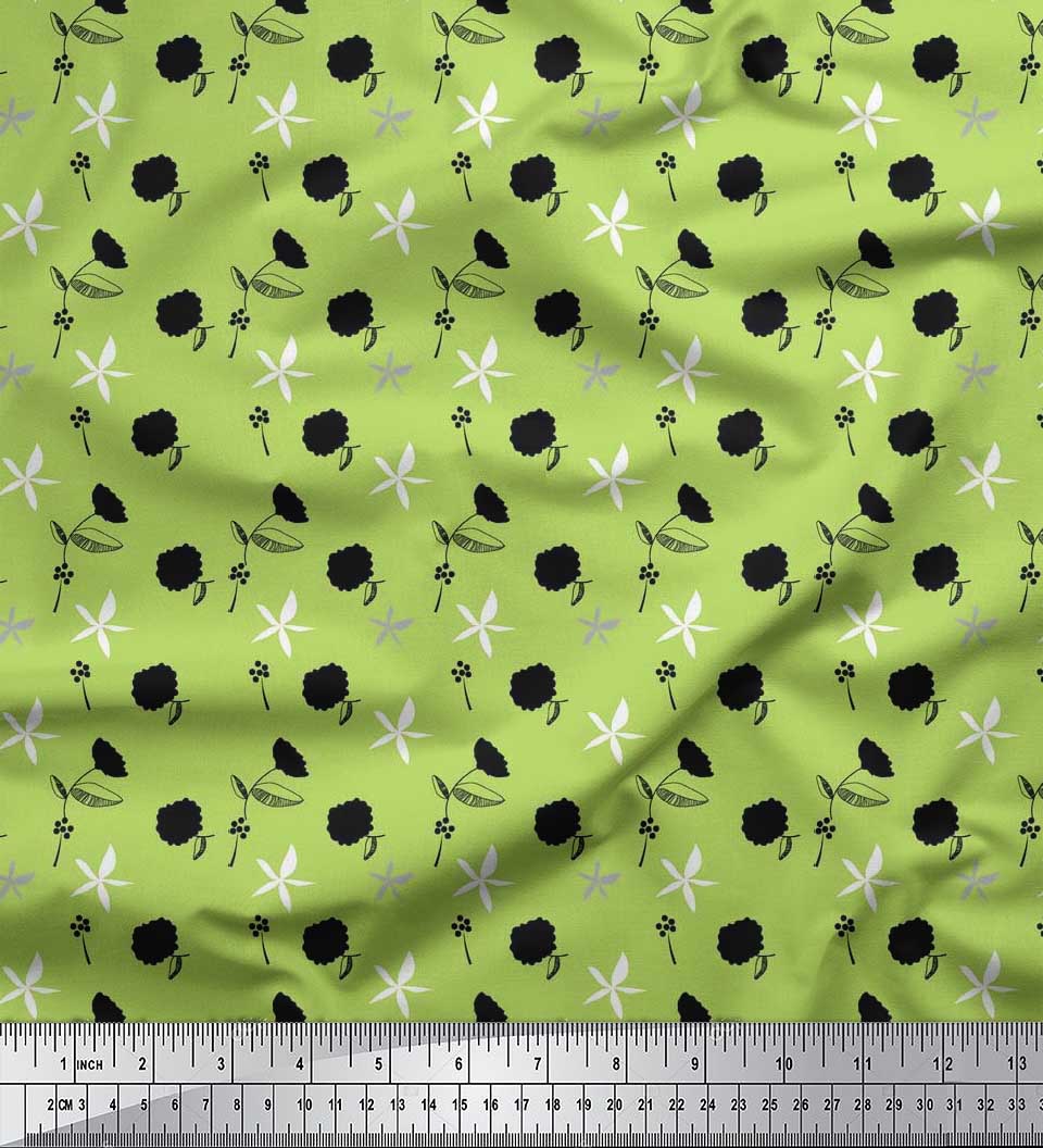 

Тканина Soimoi Purple Japan Crepe Satin Black Sketch Floral Print Тканина на метр 42 дюйма 42 Inch Wide - Poly Crepe зелений