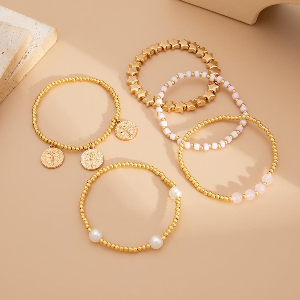 Multi Layer Round Bead Bracelet Bohemian Style Hand Chain Elastic Beaded Bracelet for Women