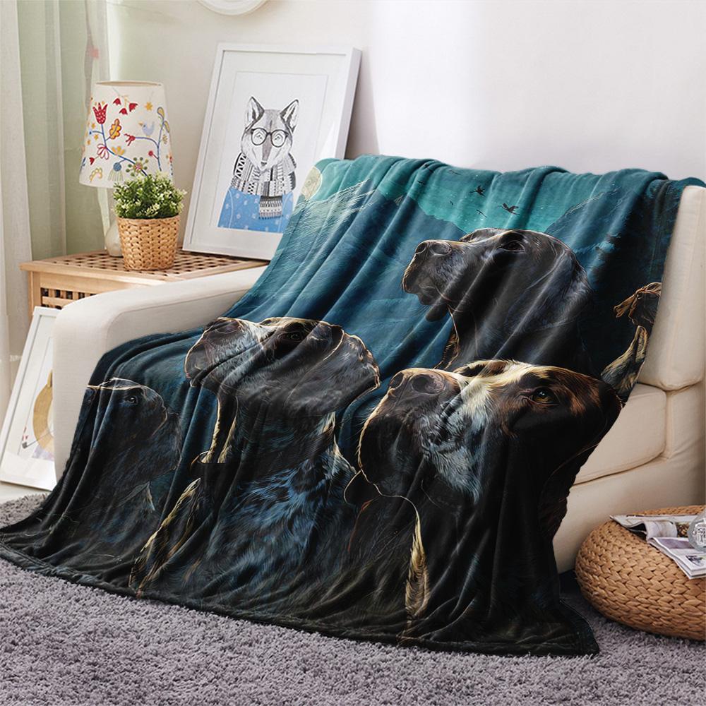 1PC Moonlit Canine Pack Print Flannel Blanket, High quality Comfortable for All Seasons, Home Decor, Warmth and Comfort
