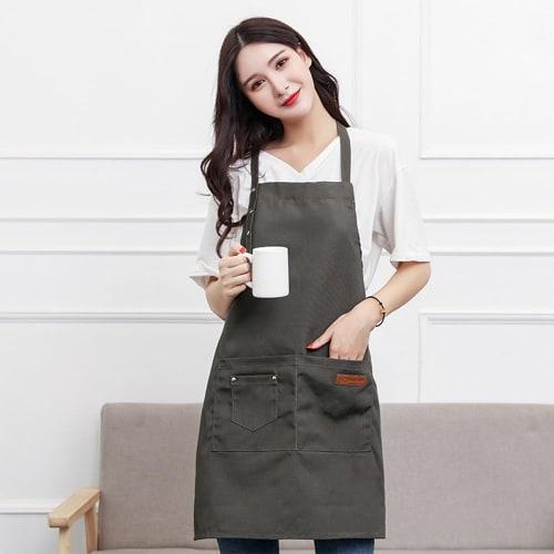 Deoway Neck Apron, Adjustable Length, Simple Design, Men's and Women's Cafe Apron, Solid Color, Stylish, Large Capacity Pockets, Stain Resistant, Wrin