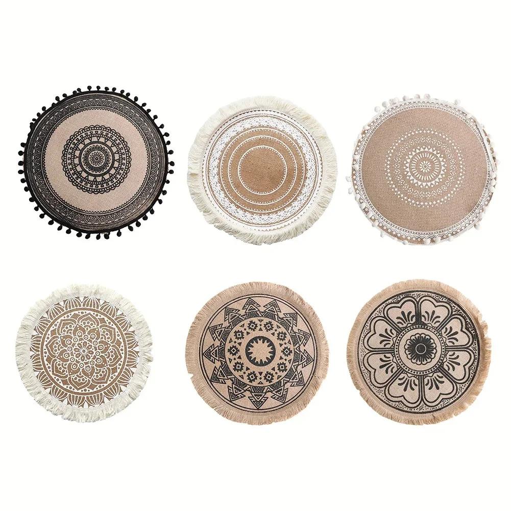 Elegant Jute Placemats With Tassels Heat Insulation Mats Dining Table Embroidery Tassels Table Mat Pad Tableware Coaster Party