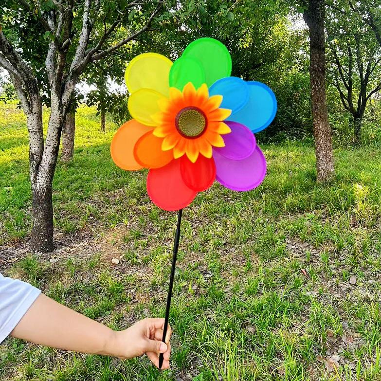 

Красочная двухслойная ветряная мельница-подсолнух для уличного сада - вращающаяся детская игрушка