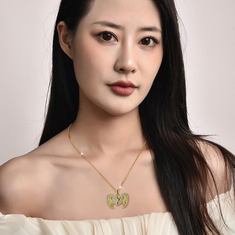 Creative Openable Heart Shaped Angel Wings Pendant Necklace For Women With Customizable Engraving