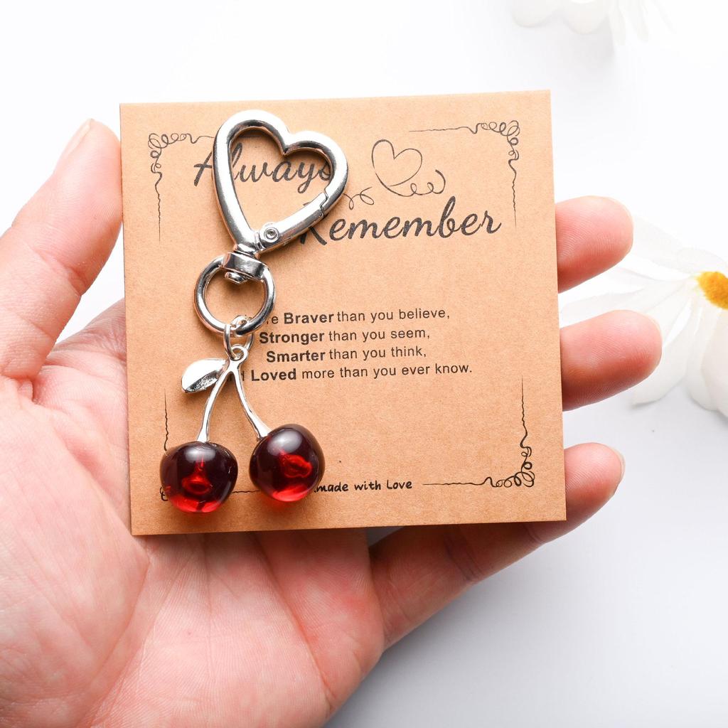 Cross-Border Inspirational Cherry Heart Keychain