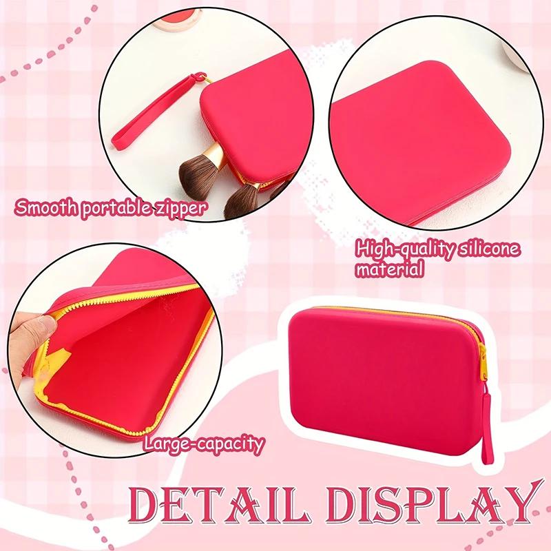 Multifunctional Waterproof Cosmetic Bag with Zipper Square Silicone Storage Bag Portable Travel Cosmetics and Toiletries Bag
