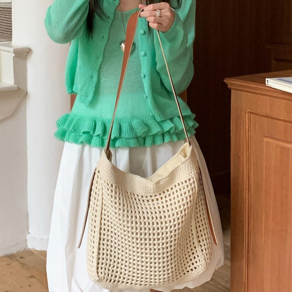 Woven Bag - Large Capacity Beach Vacation Sandbag - Single Shoulder Crossbody Tote Bag Casually