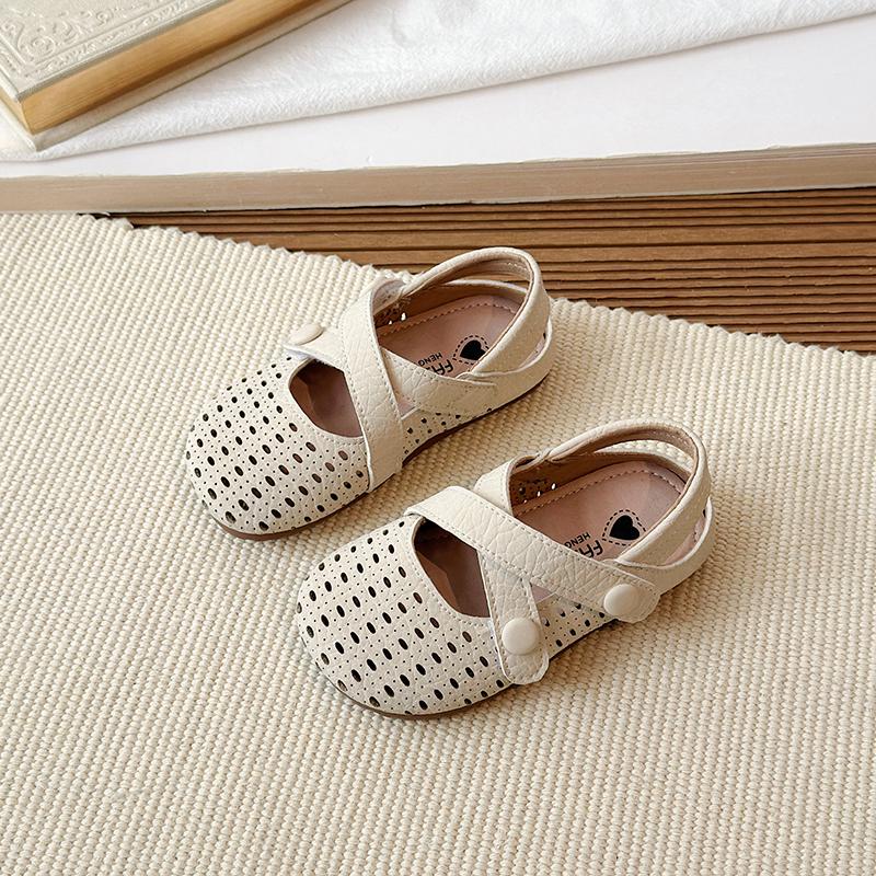 Summer New Kids Mary Jane Sandals Hollow-out Breathable Girls Causal Flat Shoes Non-slip School Children Fashion Retro Sandals 23