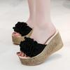 Dámské pantofle Plážové boty Vysoké podpatky Klín Jednobarevné Květinové sandály