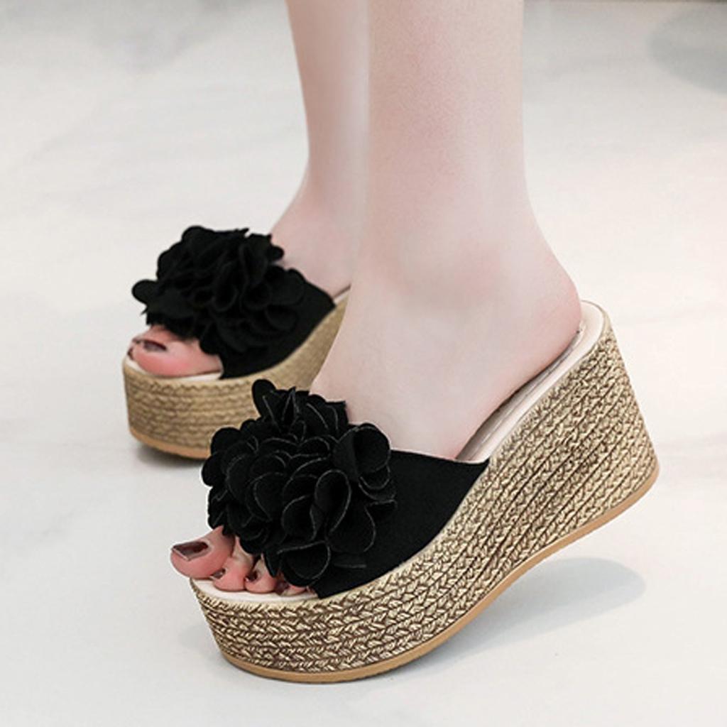 Dámské pantofle Plážové boty Vysoké podpatky Klín Jednobarevné Květinové sandály