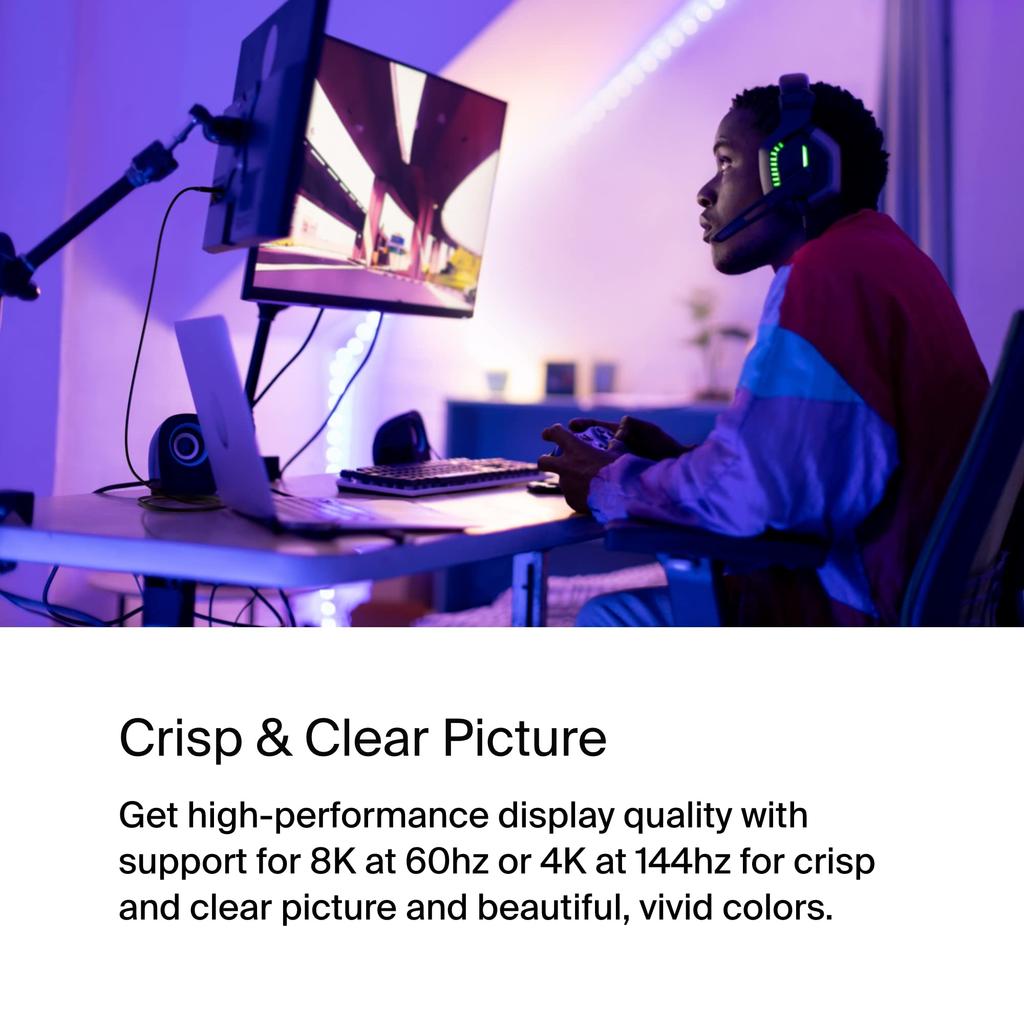 Belkin USB Type C To DisplayPort Cable or HDCP DP Alt Backward Compatible with Android and More 1.4 6.6ft/2m, 32.4Gbps 8K@60Hz 4K@144HZ, HBR3, DSC,