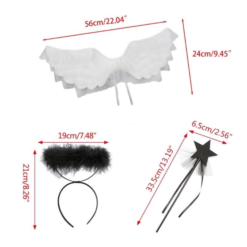 Angel Wings Headband with Wand for Kids Boys Girls Feather Fairy Wings Halloween Party Cosplay Costumes