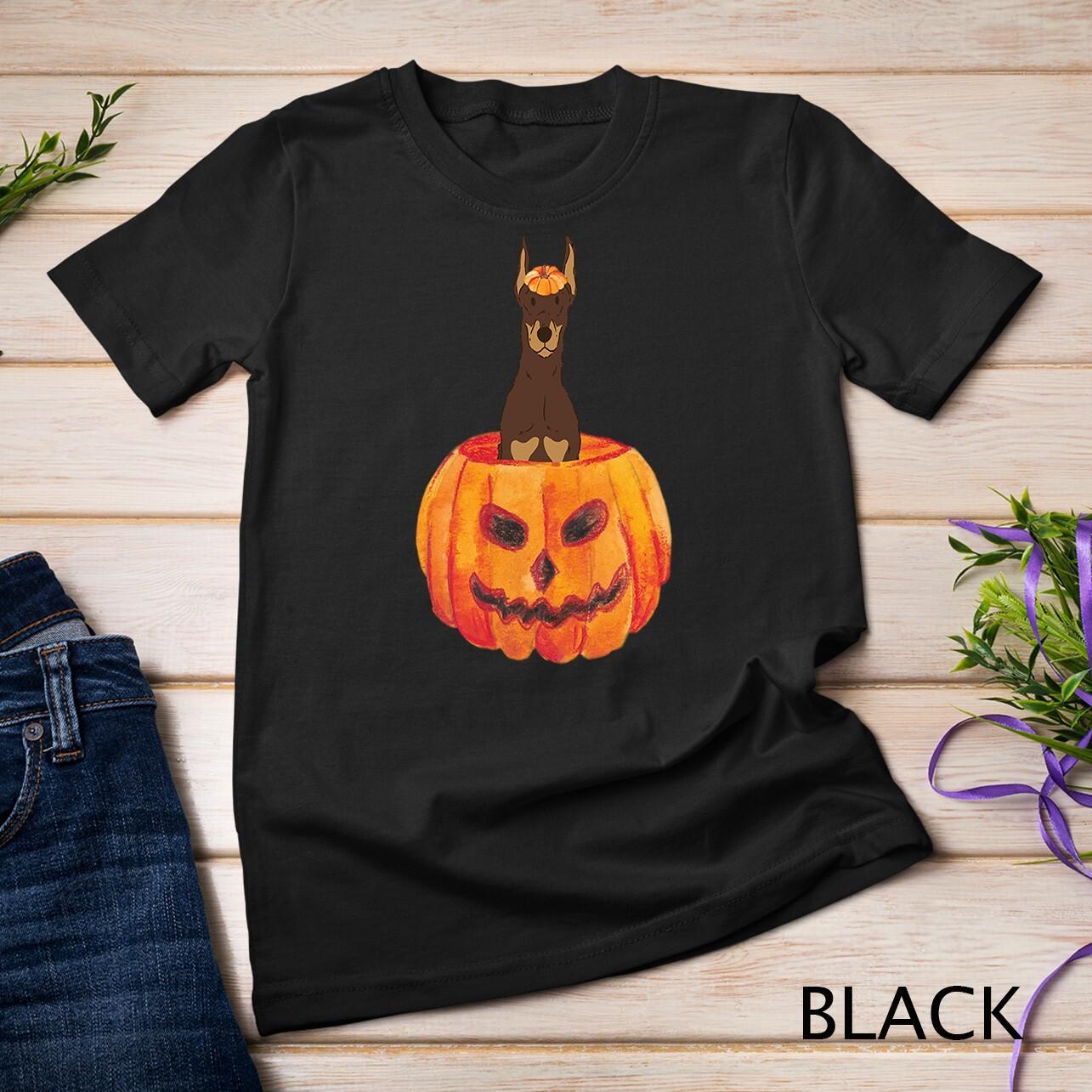 Red Doberman Pinscher Pumpkin Doberman Dog Halloween Unisex T-Shirt Mens Womens Tees Top L