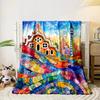 A vibrant stained glass design with curving patterns and architectural forms. for all seasons blanket lunch break throw gift