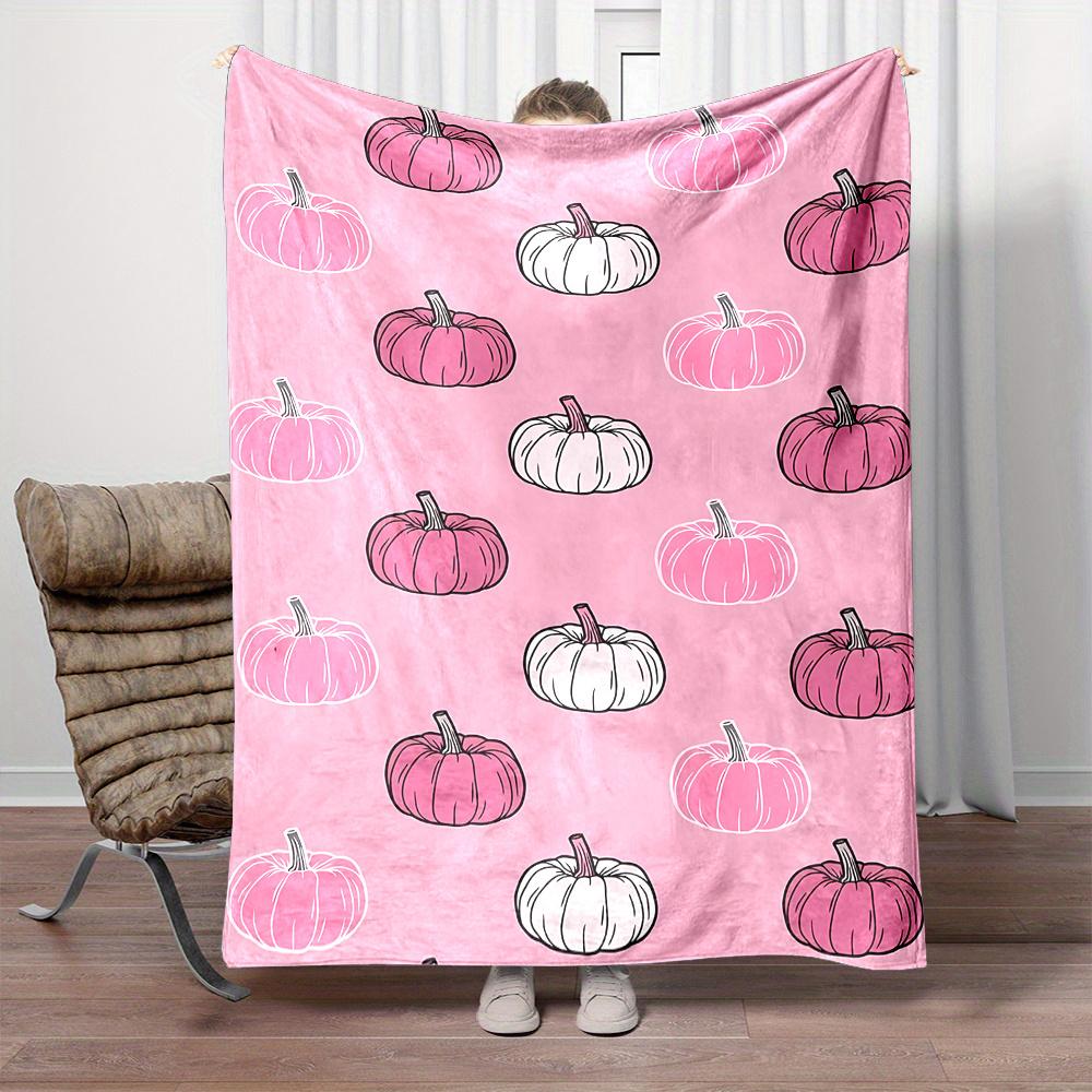 

[Cozy Pumpkin Blanket] Soft & Cozy Pink Pumpkin Print Flannel Throw Blanket - Reversible Design, All-Season Comfort for Bed, Sof 75x90cm