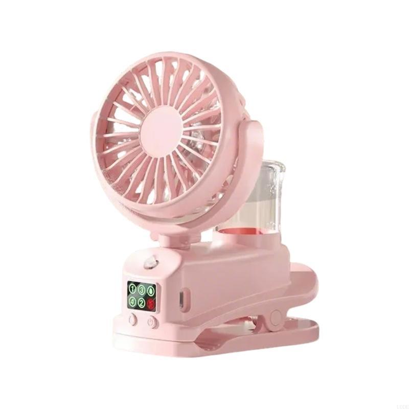 

Clip on Air Cooling Fan 4 Speed Adjustable Quiet Small Desk USB Fan ABS Texture for Travel рожевий
