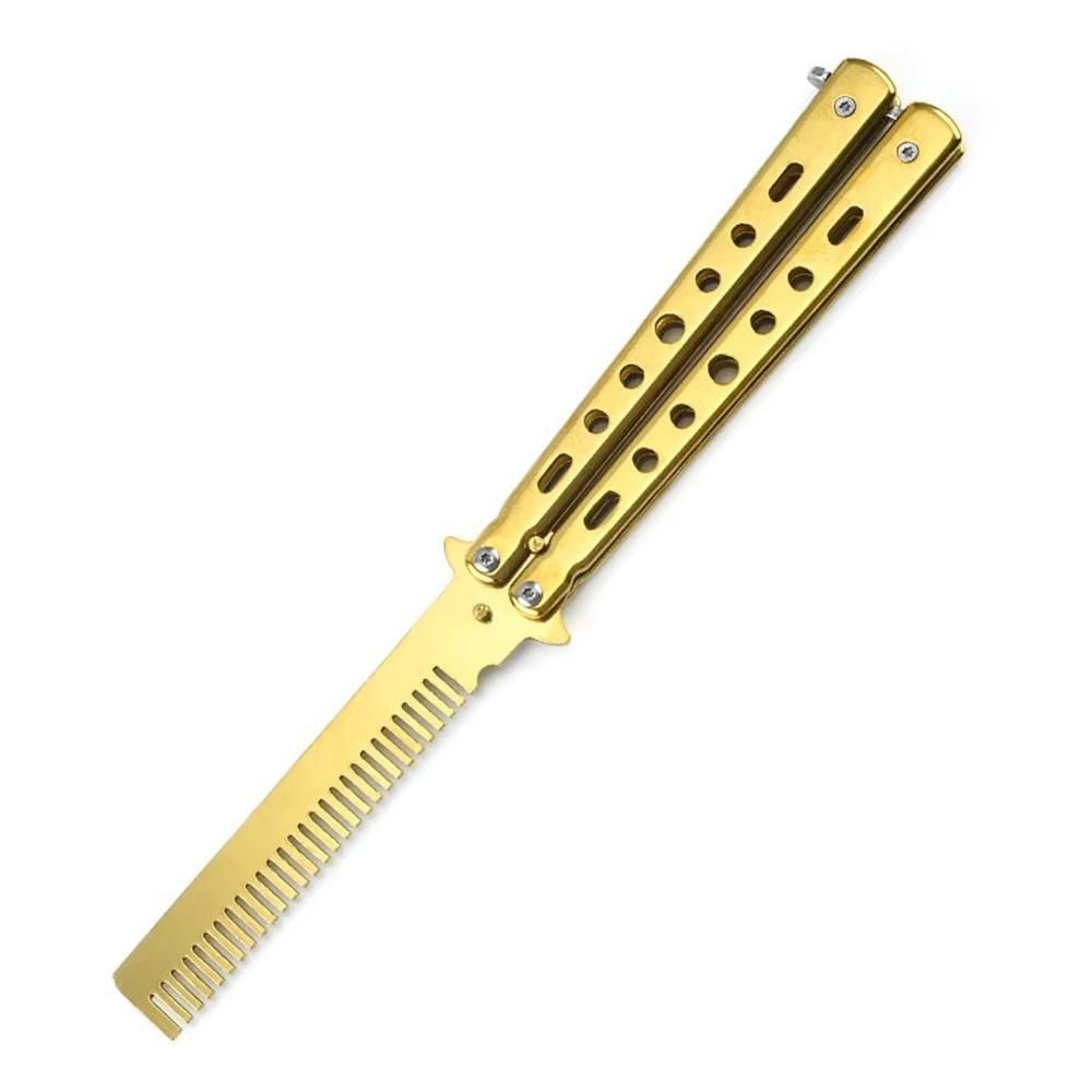Foldable Comb Stainless Steel Practice Training Butterfly Knife Comb Beard Moustache Brushe Salon Hairdressing Hair Styling Tool