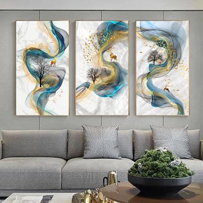 Abstract Golden Deer Painting Big Size Poster Blue Print Gold Wall Art Picture for Living Room Modern Canvas Art Home Decor