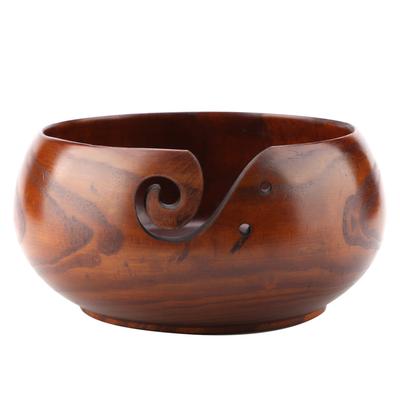 Tigela de Fio de Madeira Artesanal Natural para Tricô Crochê Decoração de Casa (Diâmetro Médio)