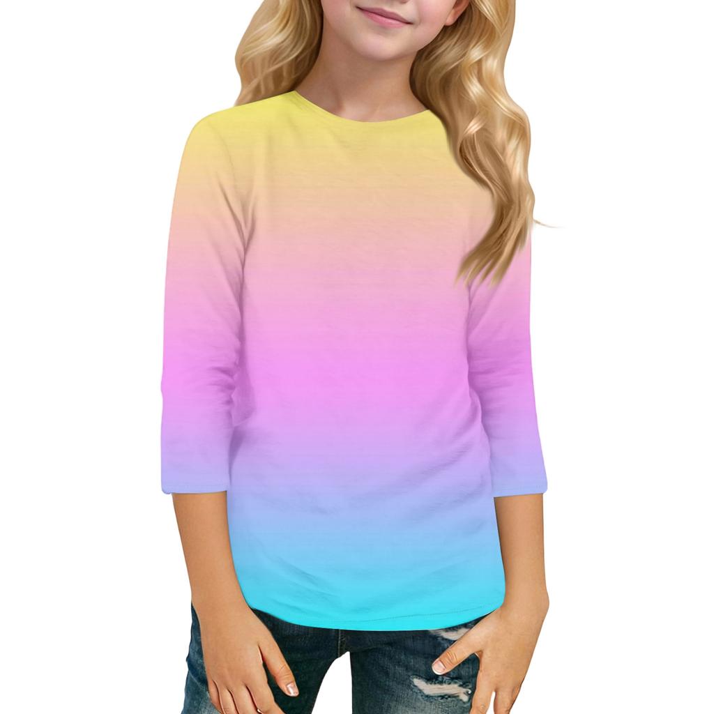 Kinder Freizeit Sieben-Viertel-Ärmel Rundhals Mode T-Shirt Top