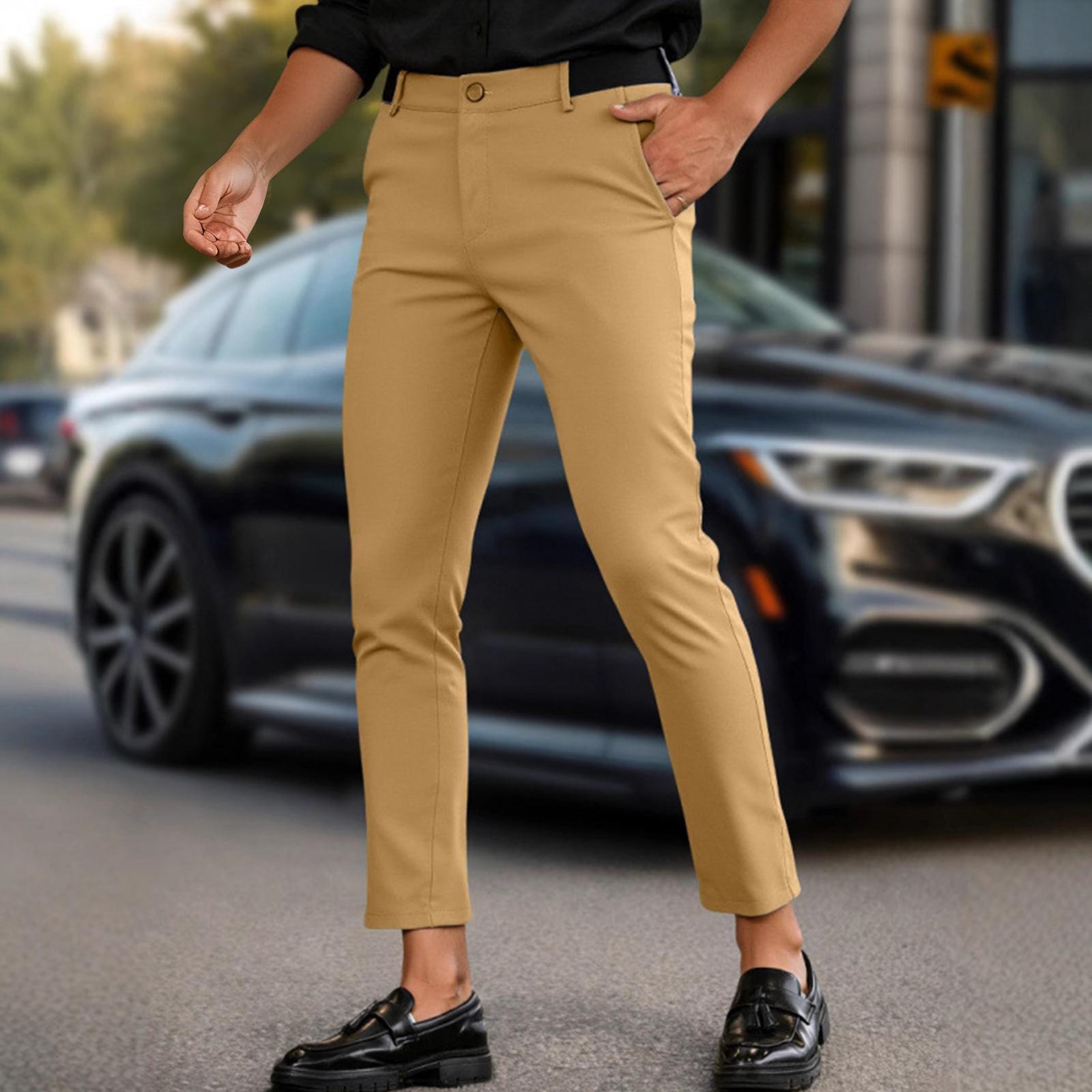 Брюки чинос, Мужские чинос зауженного кроя, эластичные, скинни, зауженные, классические, повседневные, однотонные L хаки