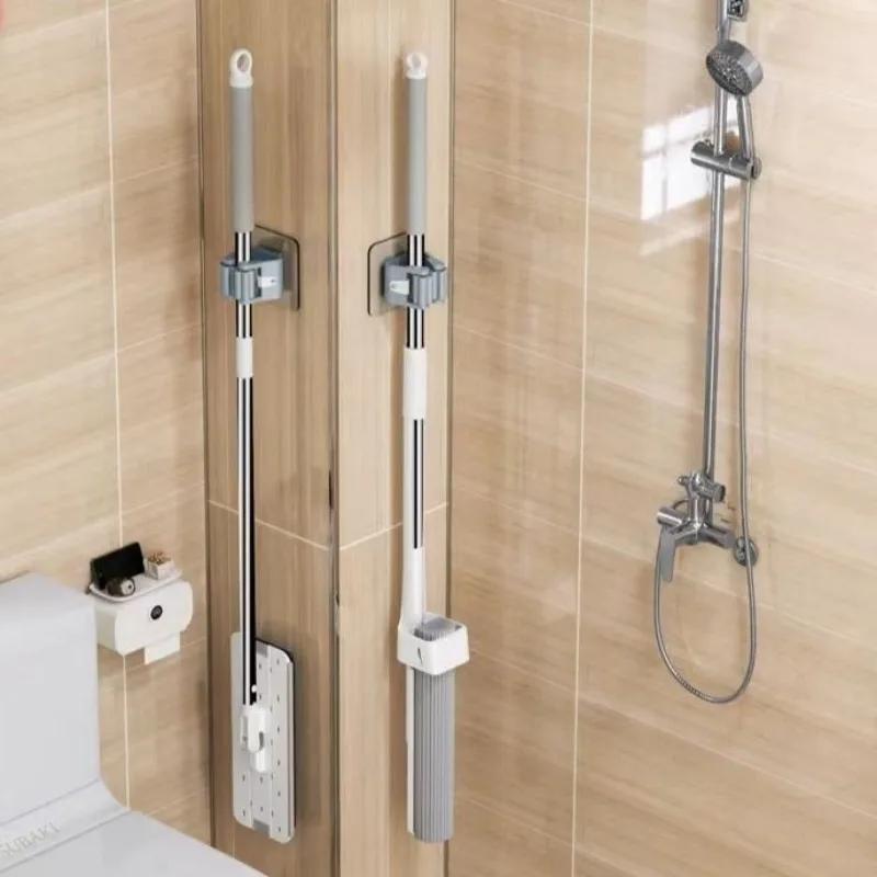 Self-adhesive Mop Holder Broom Stand Wall Mounted Mop Support Sweeping Brush Hook Storage Organizer Bathroom Kitchen Accessories