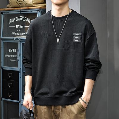 Autumn And Winter Heavy Jacquard Sweater Men'S American Retro Loose Large Size Bottoming Shirt Velvet Splicing Crew Neck Top