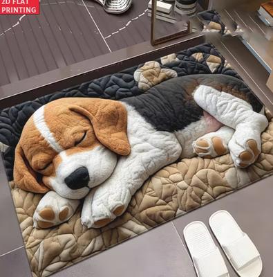 2D Flat Sleeping Dog Door Mat Machine Wash Outdoor Mat Suitable for Bedroom Living Room Entrance Home Decoration Carpet